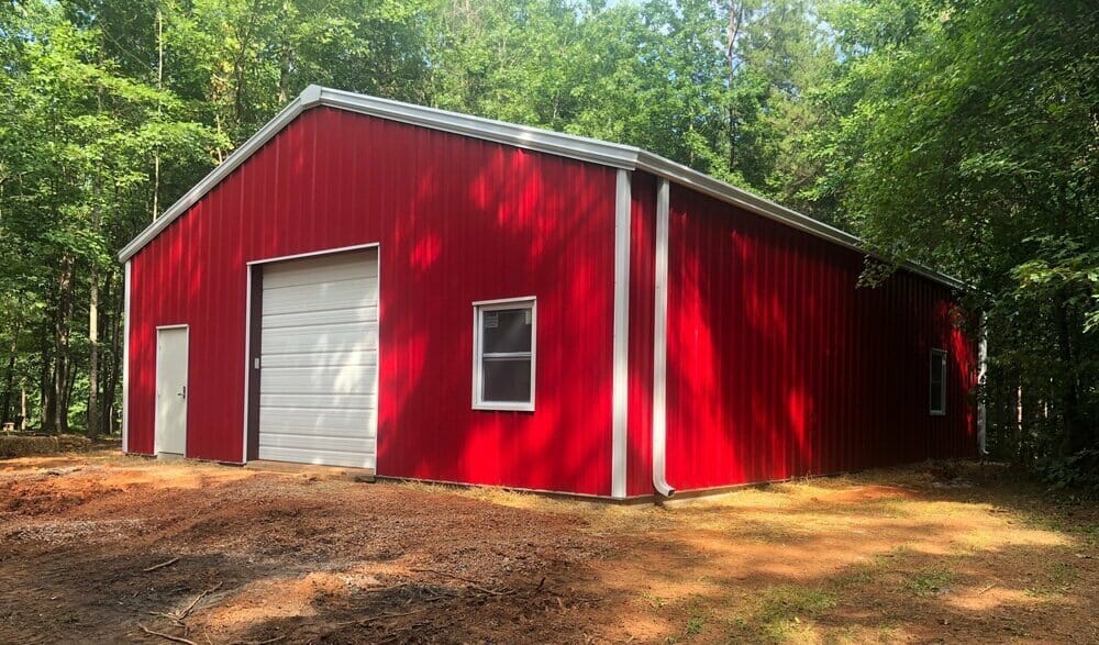 Custom Pre-Engineered Metal Garage Building With Roll Up Garage Doors And Side Entry Door