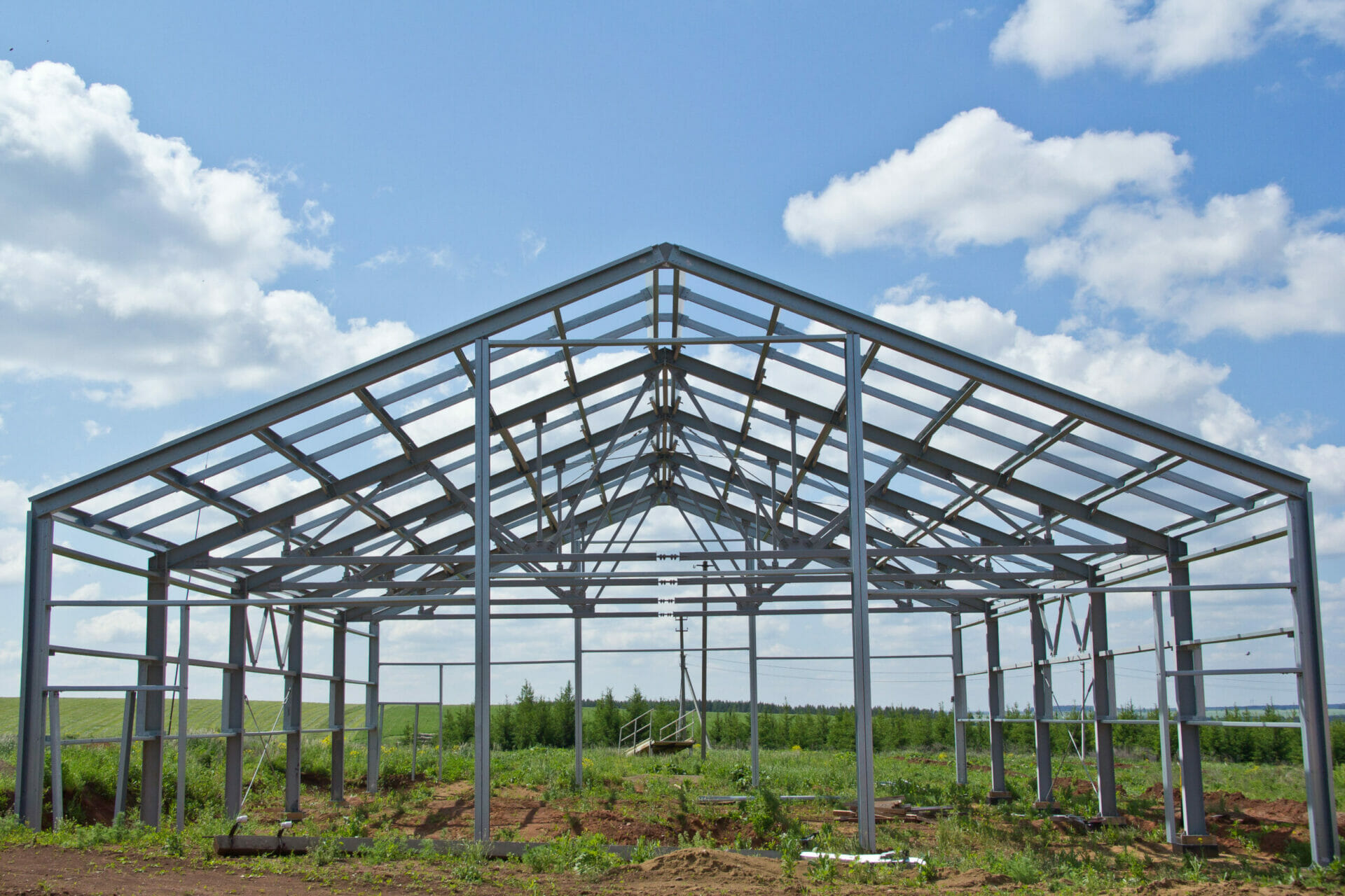 Steel building kit frame progress photo