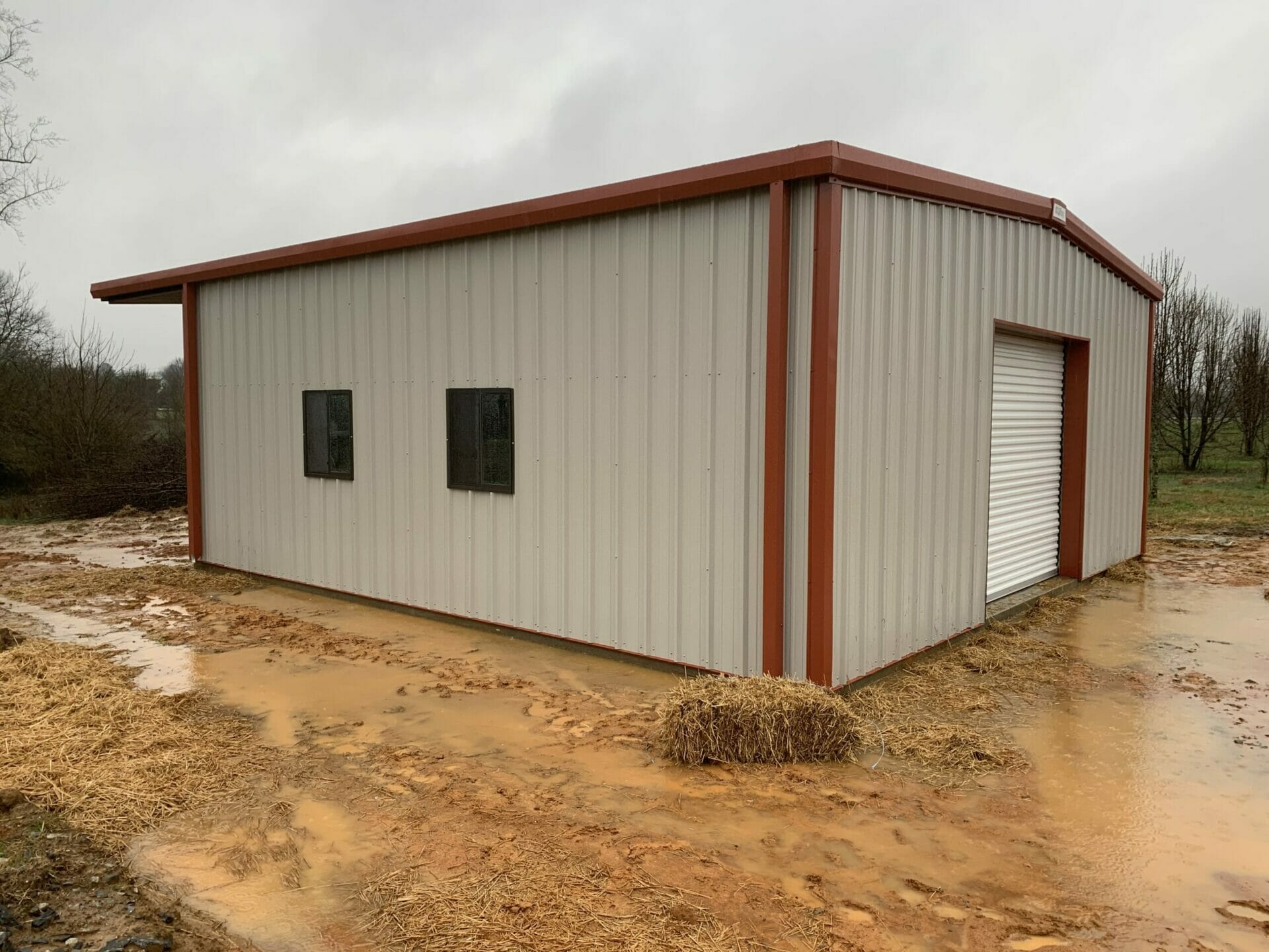 Pre-Engineered Metal Garage Building With Roll Up Garage Door And Windows