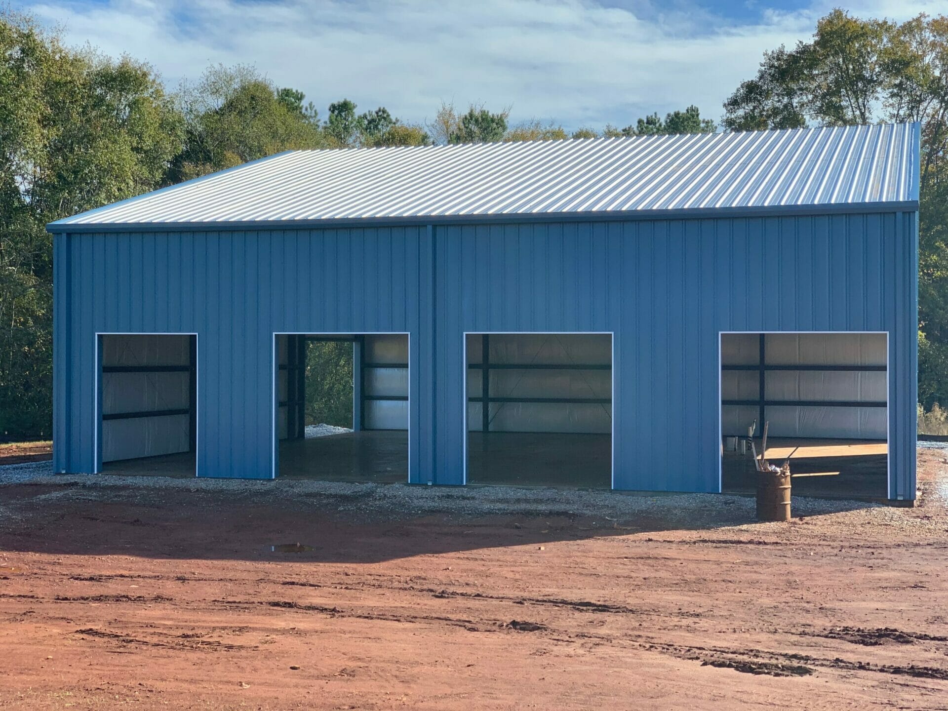 Custom Pre-Engineered Metal Garage Building 5 Bays With Roll Up Garage Doors And Side Entry Door