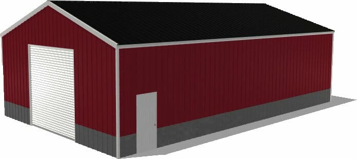 Red 30 by 50 Steel Building With One 10x10 Door And one Standard Walk In Door