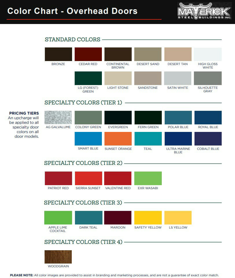 overhead doors color chart