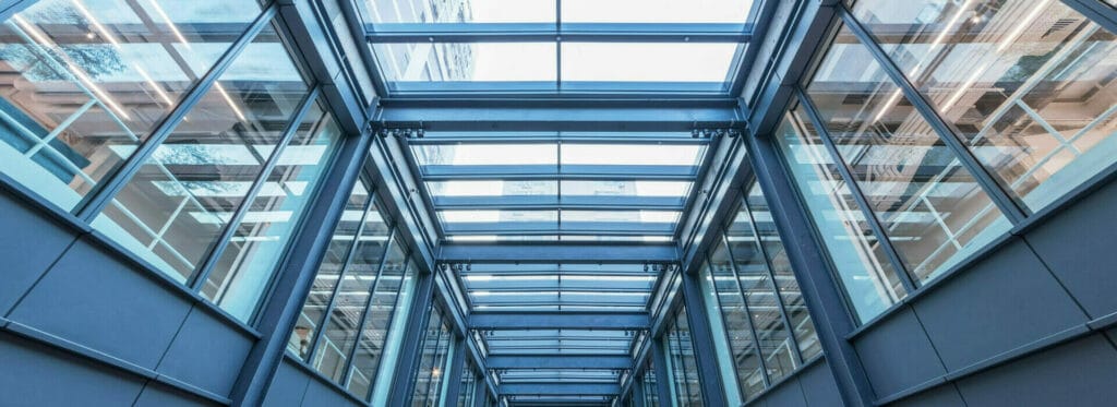 Interior view of modern shopping mall. Building abstract backgro