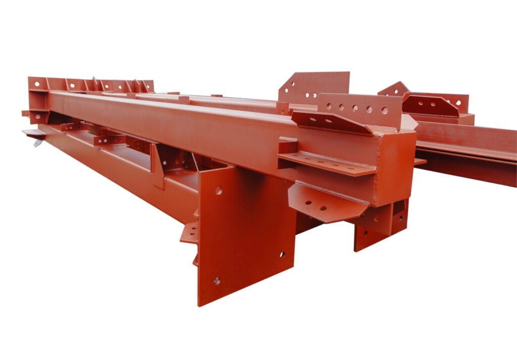 Metal columns for building construction on a white background